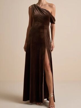Lulus Coveted Confidence Brown Velvet Asymmetrical Maxi Dress size large